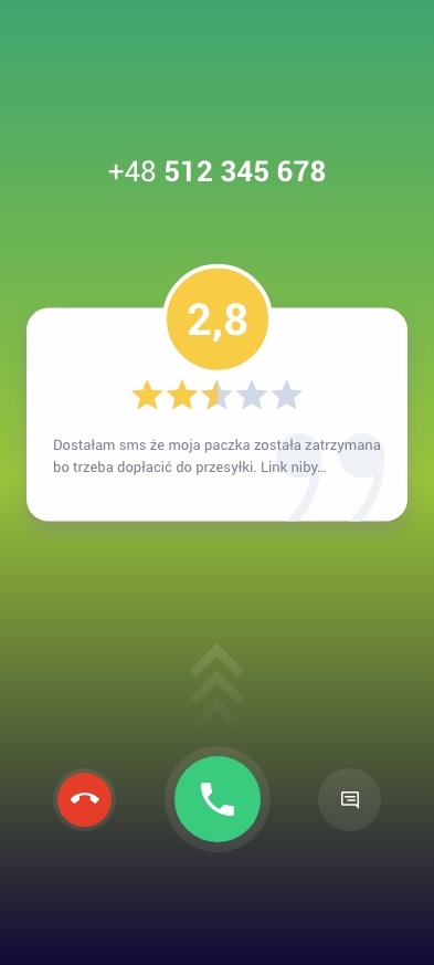Okno pop-up podczas połączenia przychodzącego